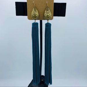 Teal Tassel Drop Earrings